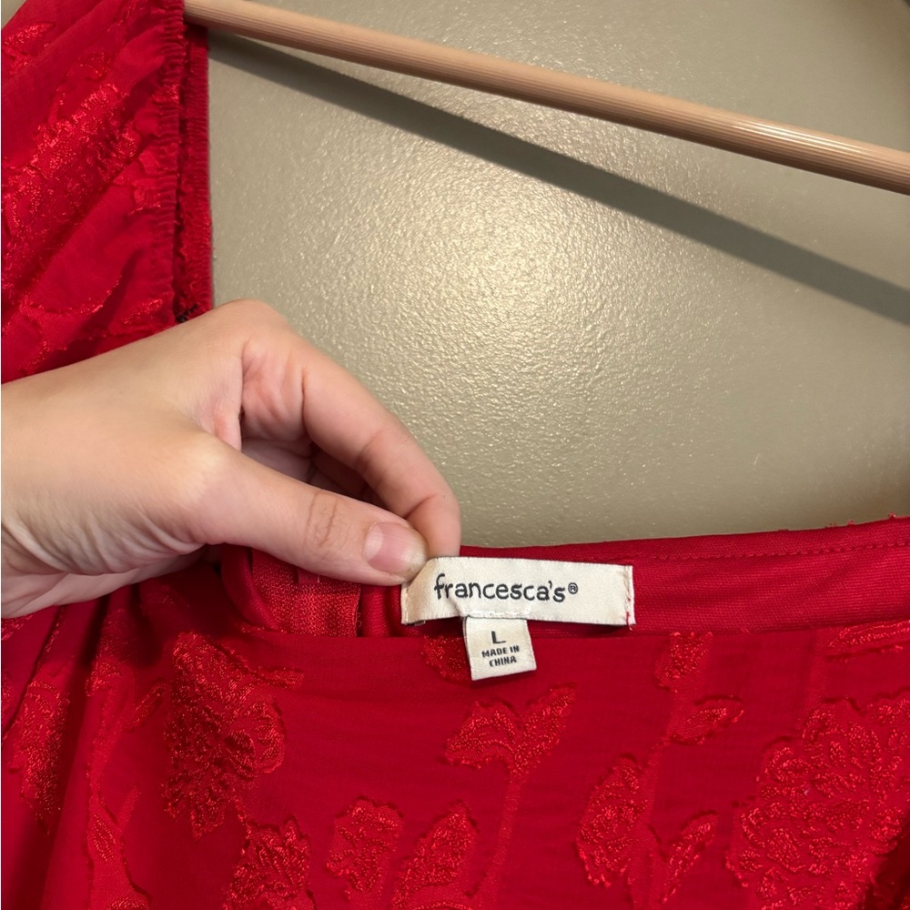 Francesca's Collections Vibrant Red Long Sleeve Dress - Picture 2 of 3